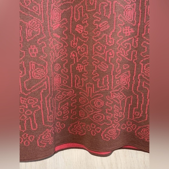 Peruvian Connection Pima Cotton Knit Midi Dress Brown Red Pattern Sz S - Picture 5 of 13